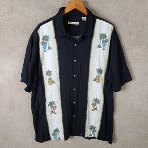 Batik Bay Shirt Mens XXL Rayon Tropical‎ Hawaiian Vacation Black Palm Tree